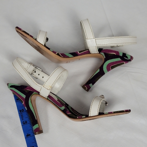 Prada Calzature Donna White Leather Cinghiale Viola Slingback Heel Sandals Sz 39 - Picture 6 of 12